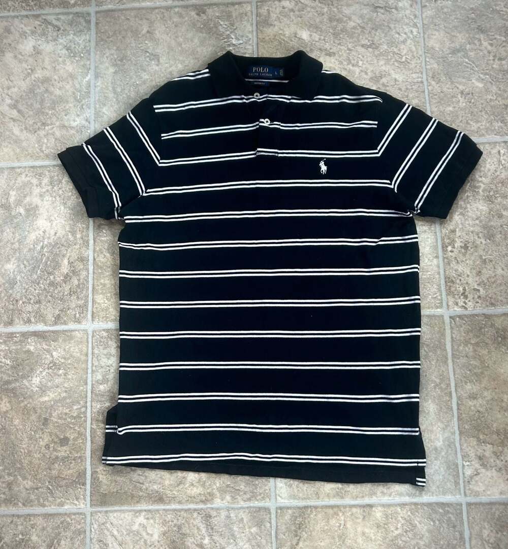 Polo Ralph Lauren Black and White Striped Polo Size Large White Pony